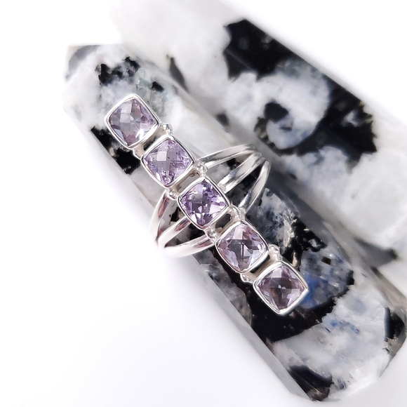 🎉HP~12/19🎉 Sterling Silver 5 Stone Checkerboard Kunzite Crawler Ring Size 9 - Picture 14 of 16